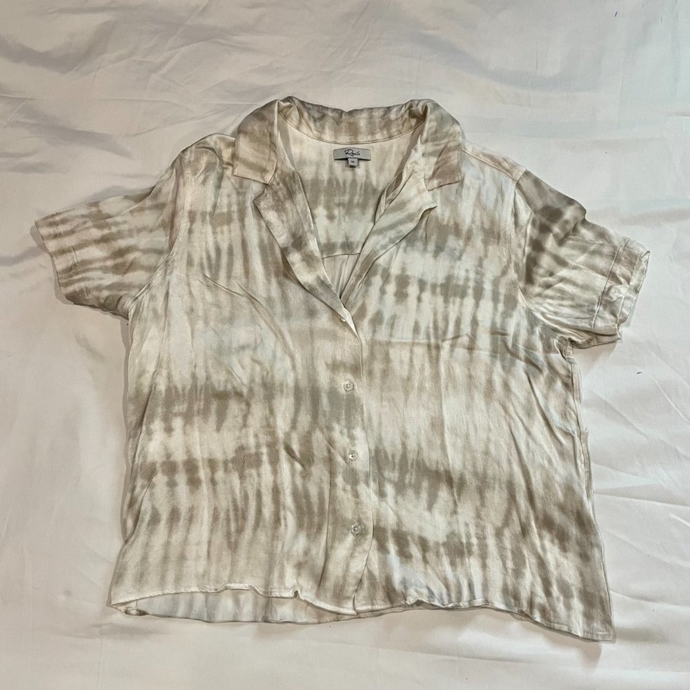 Rails Maui Satin Short Sleeve Button Down Top Sand Tide M